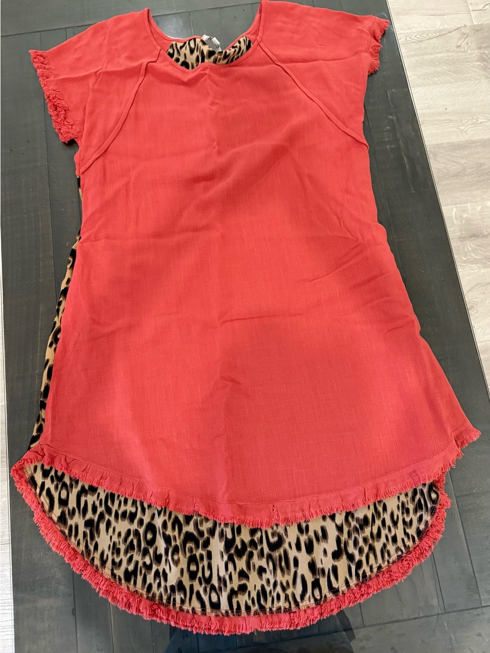 Umgee Coral Short Sleeve Tunic with Leopard Lining